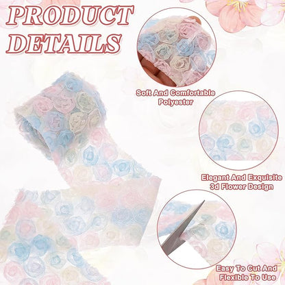uxcell 2PCS Lace Trim Ribbon, 2.36 inch - 1 Yard 3D Rose Floral Embroidery Ribbons Edge Trimming for Sewing, Wedding Dress, DIY Crafts, Decoration Accessories, Color Blue