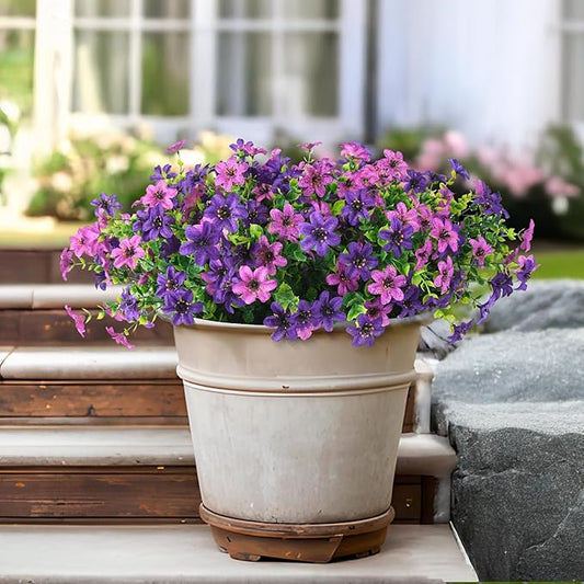 Homsunny Artificial Mums Fake Flowers for Outdoors Decor, 12 Bundles Faux Plants Silk Daisy Flower Outside UV Resistant Decoration for Home Window Patio Porch Yard(Purple)