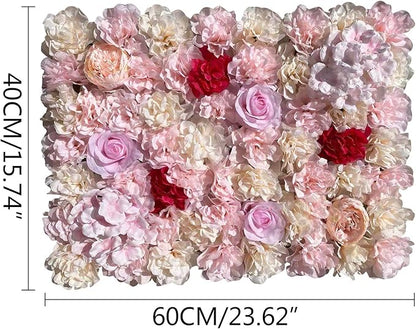 20 Pack Flowers Wall Panels Artificial Floral Wall Mat Handmade 3D Silk Rose Hydrangea Dahlia Floral Panels for Photo Background Home Party Wedding Backdrop Decoration, 24 x 16 inch (E)