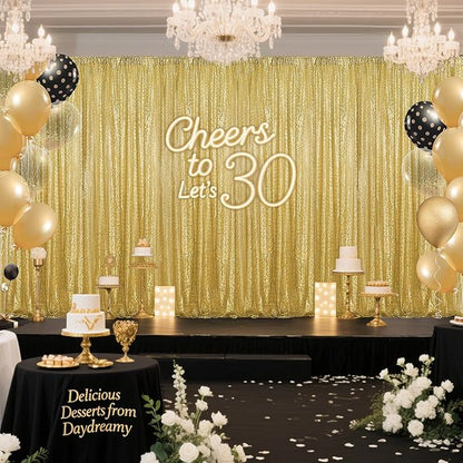 Gold Sequin Backdrop Curtain 2 Panels 2FTx8FT Glitter Photography Backdrop for Party Wedding Birthday Christmas Decorations
