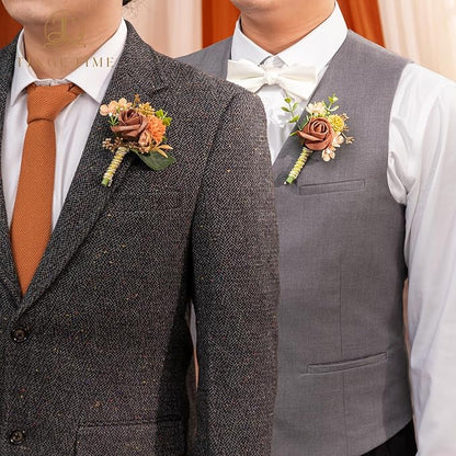 TINGE TIME Boutonniere for Men, Groom and Best Man Boutonniere for Wedding Ceremony Anniversary, Formal Dinner Party and Rustic Fall Wedding Marriage (Terracotta)