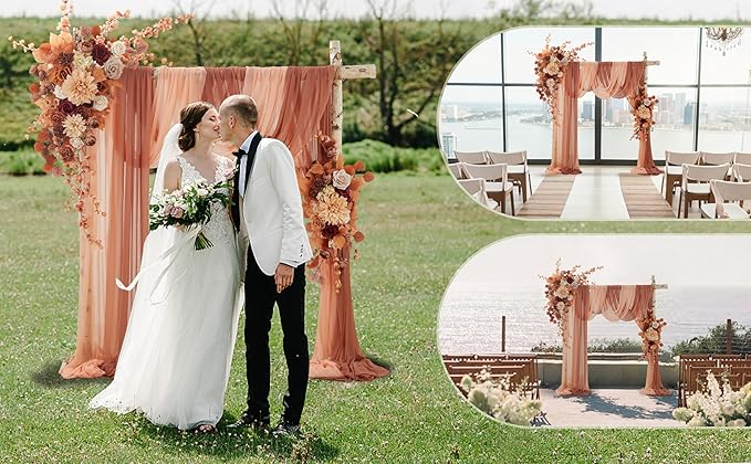 Ting's time Artificial Wedding Arch Flowers Kit(Pack of 4) 2pcs Large Artificial Flower Swags with 2pcs Draping Fabric for Wedding Party Ceremony Decoration(Burnt Orange)