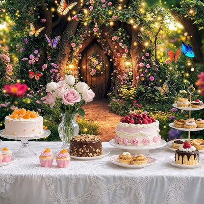 15X10ft Enchanted Forest Backdrop Fairy Tale Garden Wonderland Floral Butterfly Photography Background for Kids Girl Baby Shower Birthday Party Decoration Banner Cake Table Photo Booth Props