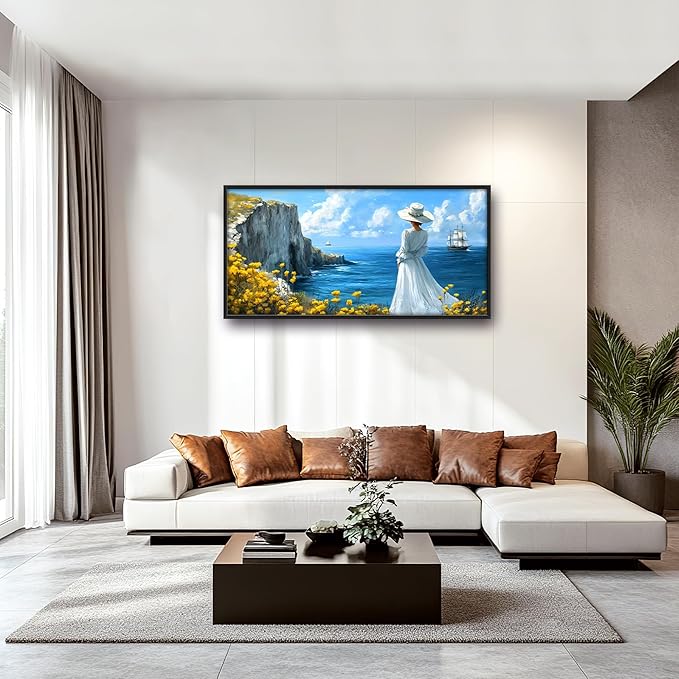 Coastal Boat Large Wall Art Framed Wall Decor for Living Room Ocean Coast Pictures Oversized Canvas Print Painting Modern Extra Large Framed Artwork for Bedroom Office Home Decor 60"x30"