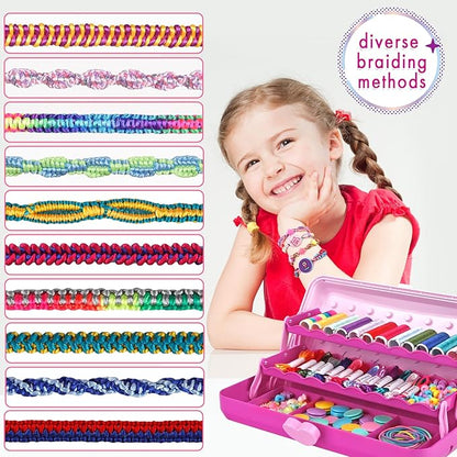Friendship Bracelet Making Kit with Storage Box,DIY String Bracelet Arts and Craft for Girls Aged 8-12,Kids' Travel Activity Toy Set,Easter Birthday Gifts for Ages 6 7 8 9 10 11 12 Year Old Rose