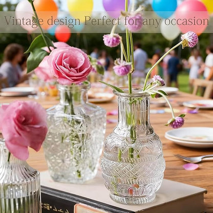 Bud Vases Set of 12 Pcs, Mini Glass Vases for Flowers, Vintage Vase for Centerpieces, Small Flower Vase Design for Wedding Home Flower Party Decor