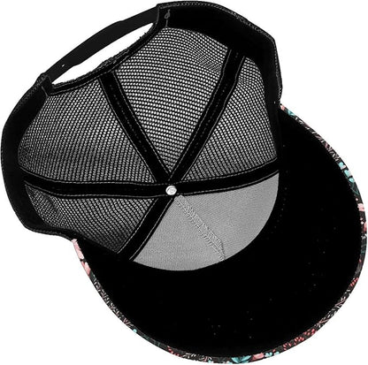 Tropical Pink Flowers Hats Women Men Hawaii Trucker Hat Adjustable Snapback Mesh Baseball Cap Hat