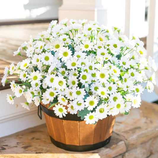 Daisy Artificial Flowers for Outdoors Winter Decoration, 6 Bundles Fake Mums White Silk Flowers for Outside Look Real UV Resistant Faux Flowers Plants for Planter Front Door Home Indoor Porch Urn