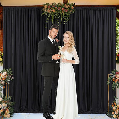 Wish Care Black Backdrop Curtain 6 Panels - Wrinkle-Free Polyester Photography Drapes for Wedding & Party - 24 X 10FT