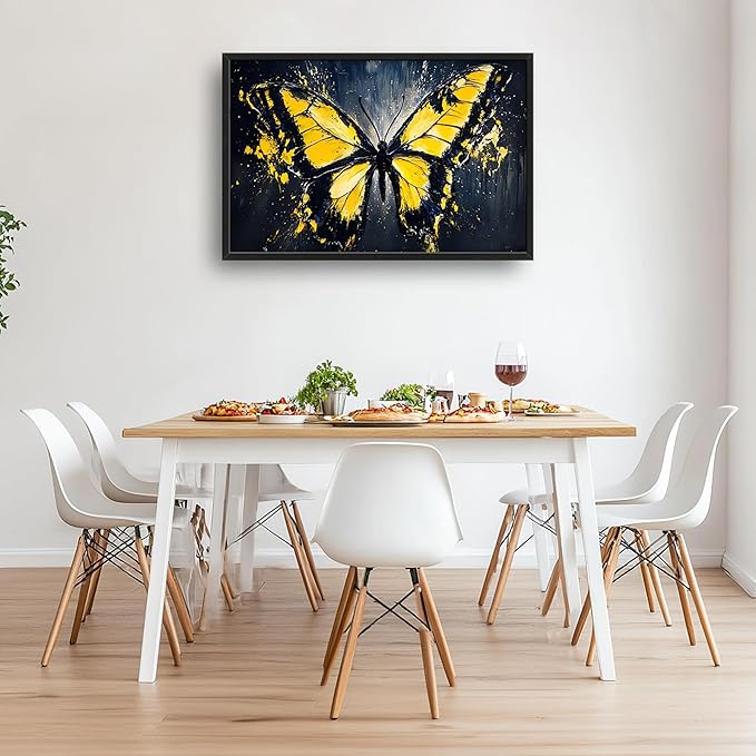 Butterfly Large Wall Art Framed Wall Decor for Living Room Black Butterfly Pictures Oversized Canvas Print Painting Modern Extra Large Framed Artwork for Bedroom Office Home Decor 36"x24"