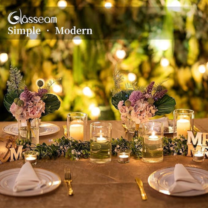 Glasseam Glass Cylinder Vases for Centerpieces, Small Clear Flower Vase Set of 12, Modern Floating Candle Vases Decor, Decorative Hurricane Candle Holders for Wedding Dining Table Decorations, 6in