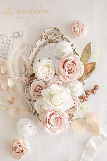 Lookein Artificial Flowers for DIY Wedding Decoration Bridal Bouquet Table Centerpieces Flower Garland Wreaths Aisle Arch Flower Decoration Home Decor, Chic Beige