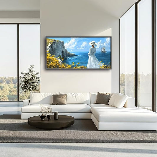 Coastal Boat Large Wall Art Framed Wall Decor for Living Room Ocean Coast Pictures Oversized Canvas Print Painting Modern Extra Large Framed Artwork for Bedroom Office Home Decor 60"x30"