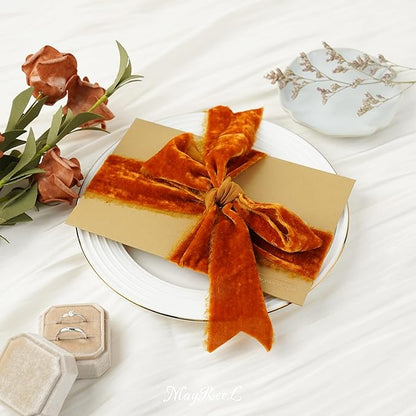 MAYREEL Terracotta Velvet Ribbon 2 Inch Hand Torn Burnt Orange Silk Frayed Edge Ribbon for Thanksgiving Bridal Bouquets Invitations Wedding Vow Books Gift Baskets 3 Yards