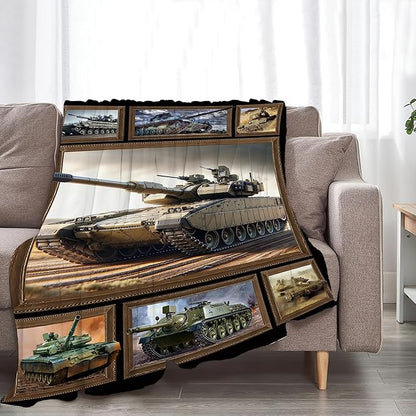 Tank Throw Blanket - Military Gifts for Fans, Soft Warm Cozy Fleece for Boys, Men, Girls, Women, Kids, Adults - Sofa, Couch, Bed Cover 50"x40"
