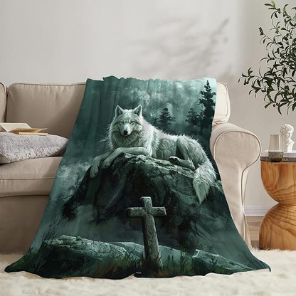 Christian Wolf Throw Blanket - Soft, Warm & Cozy Fleece for Women & Men - 80"x60"