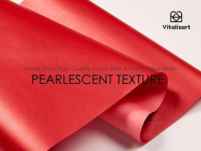Vitalizart Red Wrapping Paper Set 30" Pearly-Lustre With Silk Like Satin Ribbon & Gift Tags Recyclable Christmas Gift Wrapping Birthday Baby Shower Wedding Handmade Crafts 197"(16.4 Ft)