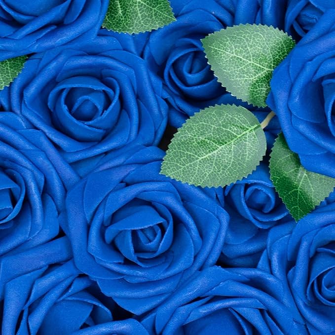 Artificial Flowers Roses 25pcs Blue Roses Wedding Decoration Real Looking Fake Roses w/Stem for DIY Wedding Bouquets Centerpieces Arrangements Party Baby Showers Home Decorations (Royal Blue, 25 pcs)