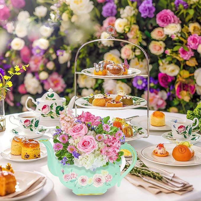 Floral Teapot Centerpiece 12Pcs Teapot Princess Flower Centerpieces Paper Tea Vase Boxes Teapots Favor Boxes Lets Par-Tea Supplies for Vintage Wedding Birthday Baby Shower Anniversaries