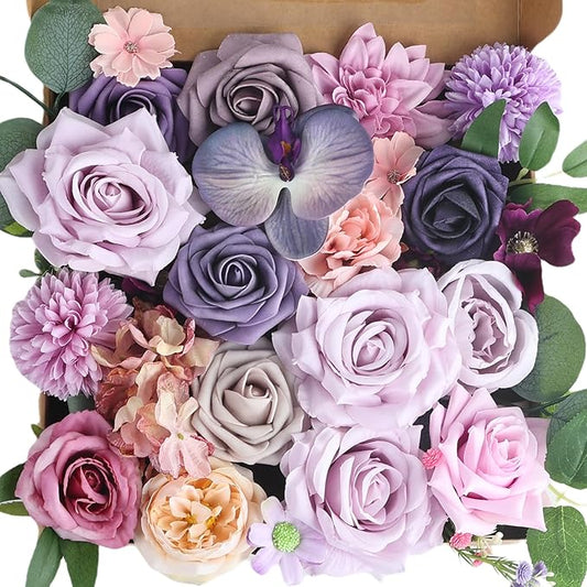 Purple Pink Artificial Fake Flowers with Stems for DIY Wedding Bouquets Table Centerpieces Baby Shower Home Party Floral Arrangements Decorations (Purple)