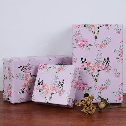 Aimyoo Pink Floral Wrapping Paper Jumbo Roll 17 in x 60 ft, All Accasion Flower Gift Wrap for Wedding Birthday Bridal Shower
