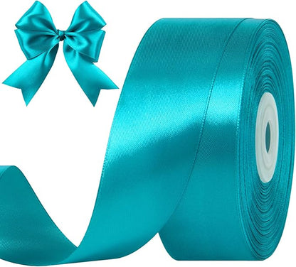 1-1/2 Inches 50 Yards Peacock Blue Satin Ribbon, Solid Fabric Ribbon Roll for Flower Bouquets, Gift Wrapping, Wedding, Handmade Crafts