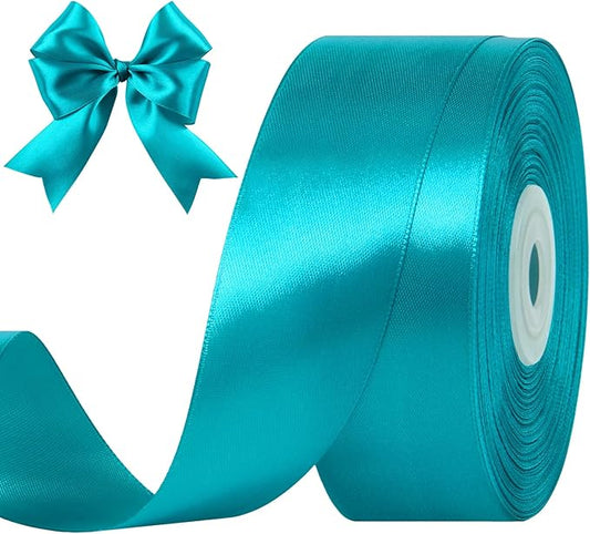1-1/2 Inches 50 Yards Peacock Blue Satin Ribbon, Solid Fabric Ribbon Roll for Flower Bouquets, Gift Wrapping, Wedding, Handmade Crafts