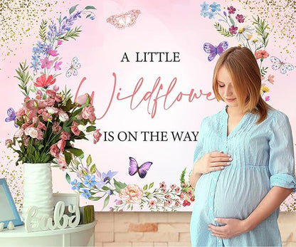Sensfun Wildflower BabyShower Decorations,A Little Wildflower is On Way Baby Shower Backdrop Banner,Pink Wild Flowers Floral Theme Background for Girls Baby Shower Party Decor Photo Booth Props 8x6ft