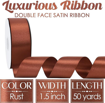 MEEDEE Rust Satin Ribbon 1-1/2 inch Rust Ribbon Double Faced Satin Ribbon by 50 Yards Rust Red Ribbon for Thanksgiving, Fall Decorating, Wreaths Bow, Crafts, Satin Weddings, Flower Bouquet