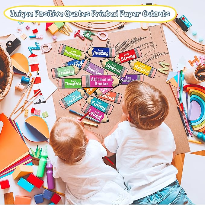 Watercolor Inspirational Mirror Decals Pencil Cutouts Stickers for Bulletin Board Set Kids Motivational Stickers for Galss Window Positive Affirmation Wall Decal for Playroom Nursery Teacher Supplies