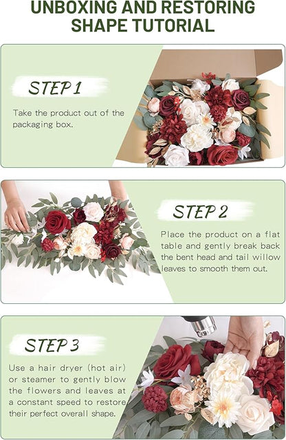 Faux Flower Swag Set of 2 for Wedding Welcome Signs Floral Swag Wedding Reception Ceremony Signs Decor (Red)