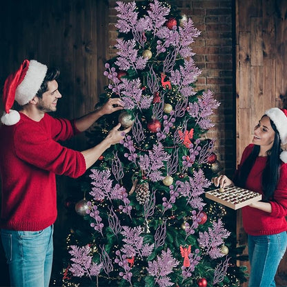 75 Pcs Christmas Glitter Branches 3 Styles Artificial Christmas Picks Berries Stems Pine Needles Floral Twig Spray for Xmas Tree Ornaments DIY Wreath Garland(Light Purple)