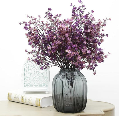 Babys Breath Silk Artificial Flowers Bulk With Vase 10pcs for Fall Decor Fake flower bouquet Bulk for Home Kitchen Indoor Bouquet Floral Arrangement Table Centerpieces Decor(Autumn Purple )