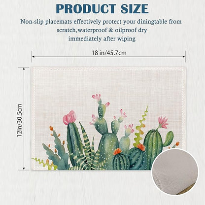 Cute Cactus Placemats Set of 4, Succulent Place Mats Non-Slip Heat Resistant Washable Placemat for Party Kitchen Dining Table Decoration Indoor Outdoor 12x18 Inch