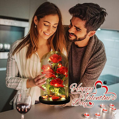 Christmas Flowers Gifts for Women,Beauty and The Beast Rose,Artificial Silk Rose Preserved Forever in Glass Dome,Anniversary,Thanksgiving,Birthday Gifts Flower Roses Gifts for Mom Wife Girlfriend