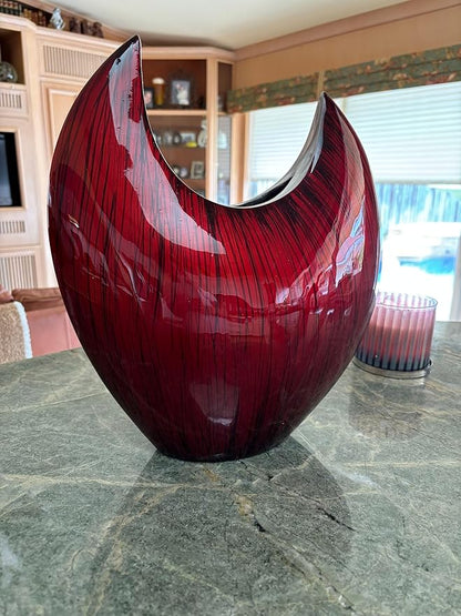 Modern Day Accents 3627 Acentuada Fat Pointed Red Glaze Vase, Flower Vase, Plants, Centerpiece, Home Decor, Office Decor, Arrangement 13.5" H