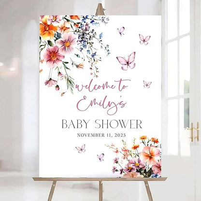 Editable Wildflower Baby Shower Welcome Sign, Personalized Boho Floral Baby Shower Sign, Spring Flowers Theme, Elegant Flower Decorations, Custom Name Signage for Boy or Girl #23