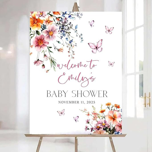 Editable Wildflower Baby Shower Welcome Sign, Personalized Boho Floral Baby Shower Sign, Spring Flowers Theme, Elegant Flower Decorations, Custom Name Signage for Boy or Girl #23
