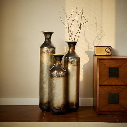 Floor Vases, Tall Home Decor Metal Vase Set of 3 Large Glazed Decorative Vases for Wedding Decor, Elegant Modern Flower Holder for Living Room, Entryway, Hallway, Dining Room