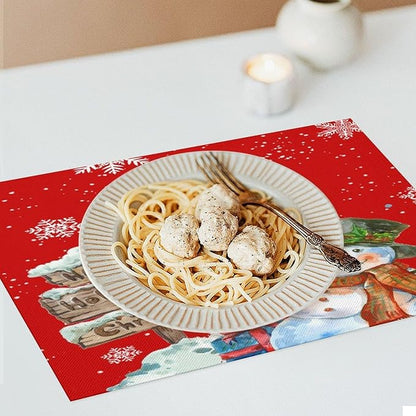 Santa Claus Placemats Red Country Farmhouse Winter Christmas Snowflake Cute Snowman Placemats Table Kitchen Dining Party 12x18 Inch Set of 4