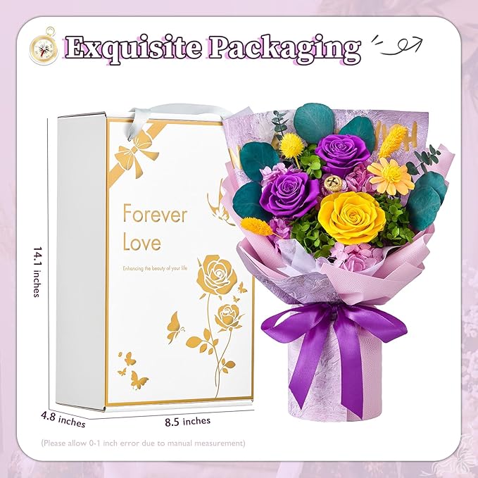 Flowers for Delivery Prime Forever Flowers Preserved Roses Bouquets Purple Flower Birthday Gifts for Women Valentine's Day Mothers Day Graduation