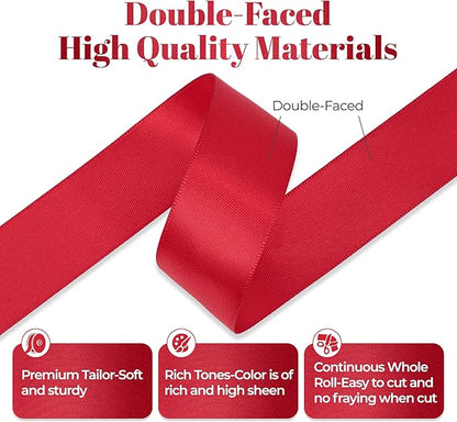 Red Satin Ribbon, Double Faced 1 Inch X 50 Yards Red Ribbon, Premium Satin Ribbon for Gift Wrapping, Crafts, Hair Bow Making, Sewing, Flower Bouquet, Wedding Party Decor