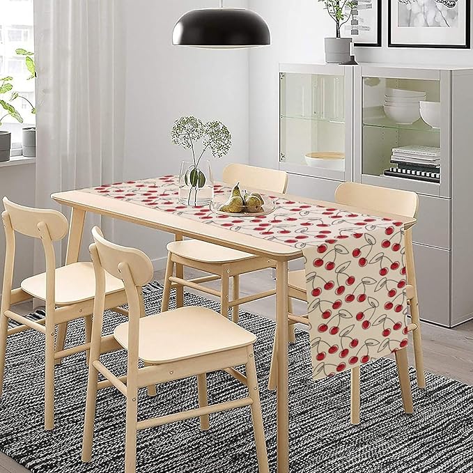 Red Cherry Table Runner,Spring Summer Fruit Tropical Birthday Party Decorations Dining Room Home Kitchen Table Decor 13 x 108Inches