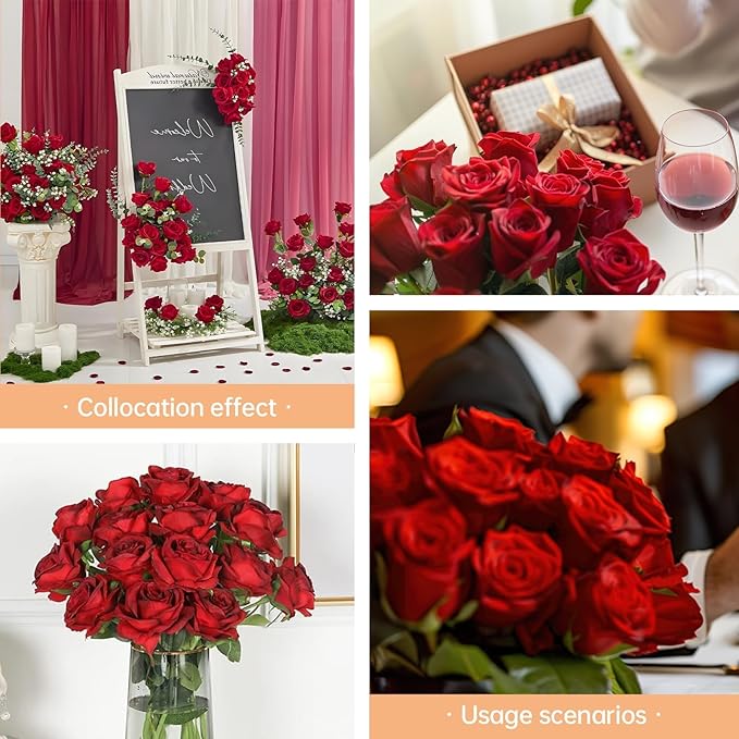 200 Pack Silk Roses Flowers - Artificial Burgundy Fake Flowers with 50cm Stems for Wedding Decor, 3.7in(7cm) Silk-Like Velvet Flower Heads for Wedding, Vintage Decor (200, Burgundy)