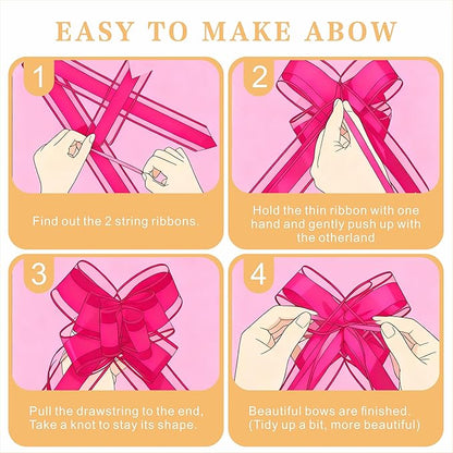 24PCS Fuchsia Pull Bows for Gift Wrapping, 6" Large Pre-Tied Decorative Bows for Christmas, Wedding, Birthday, Party Decorations, Reusable Instant Floral Decors for Gifts, Bouquets, Baskets