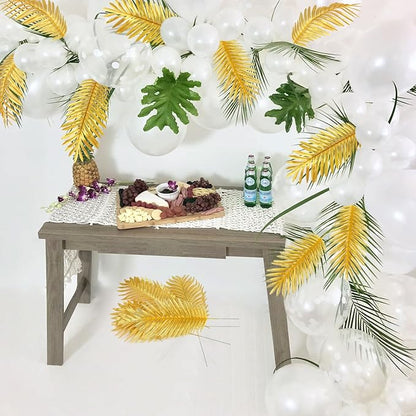 CCINEE 16 PCS Artificial Palm Leaves, Golden Faux Large Palm Fronds Fake Tropical Plant Simulation Safari Leaves with Stems for Home Hawaiian Luau Party Jungle Beach Theme Party Decoration