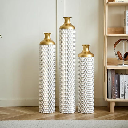 Floor Vases, Tall Home Decor Metal Vase Set of 3 Large Glazed Decorative Vases for Wedding Decor, Elegant Modern Flower Holder for Living Room, Entryway, Hallway, Dining Room