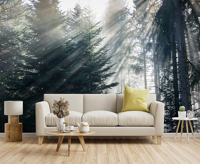 Silk Cloth Wall Sticker Decoration, Forest in The Fog Mural-203, Non-self-Adhesive, Waterproof, Wall