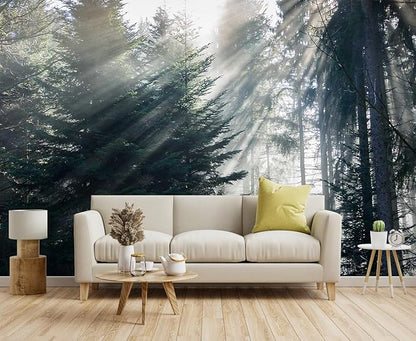 Silk Cloth Wall Sticker Decoration, Forest in The Fog Mural-203, Non-self-Adhesive, Waterproof, Wall