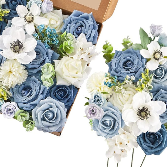 Serwalin Artificial Flowers, Dusty Blue Silk Fake Flowers Cake Flower for Wedding Bouquet Table Centerpieces Arrangements Party Baby Shower Home Decor Floral Arrangement